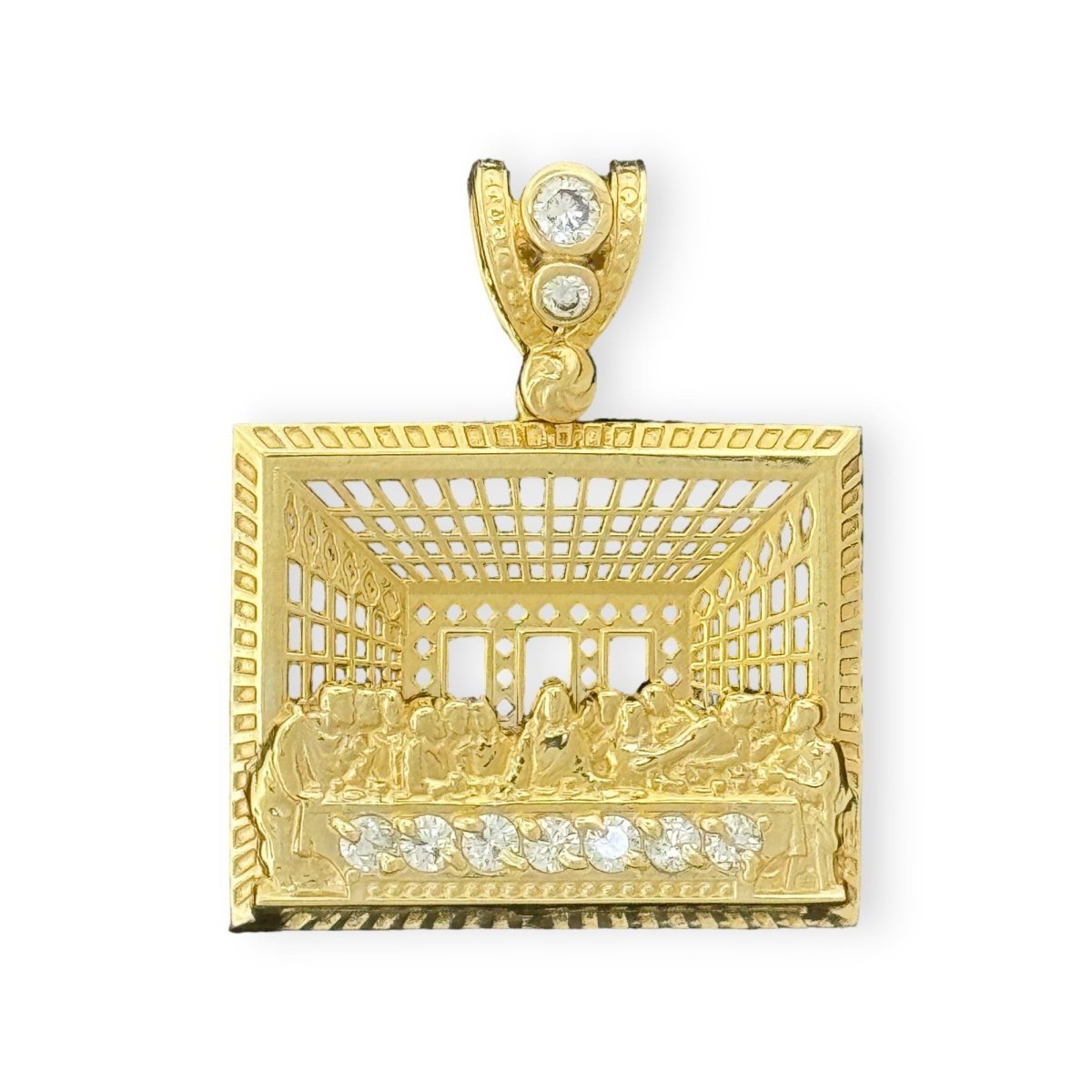 10KT Gold Last Supper Pendant with CZ Stones - 3.8 Grm