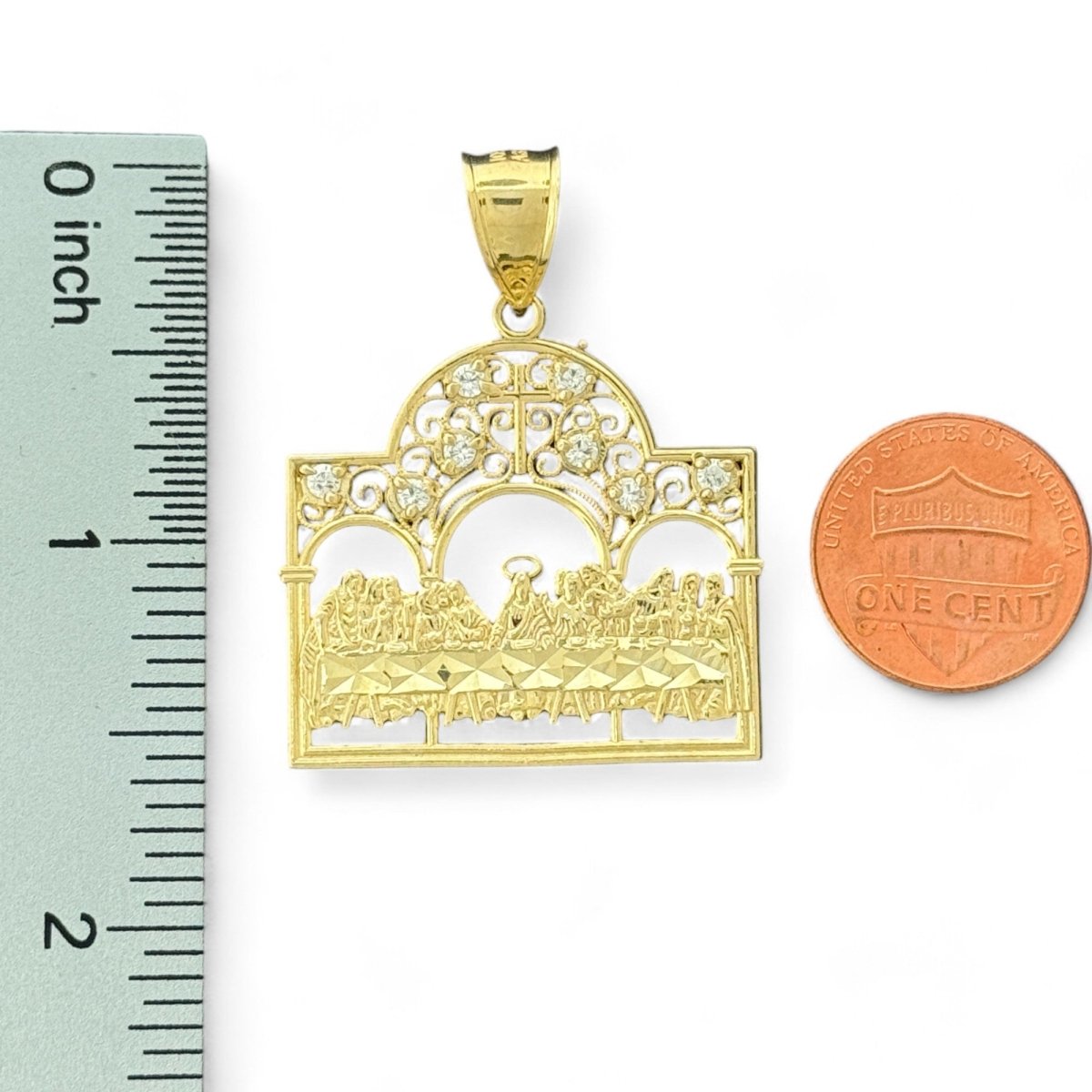 10KT Gold Last Supper Pendant with CZ Stones - 4.9 Grm