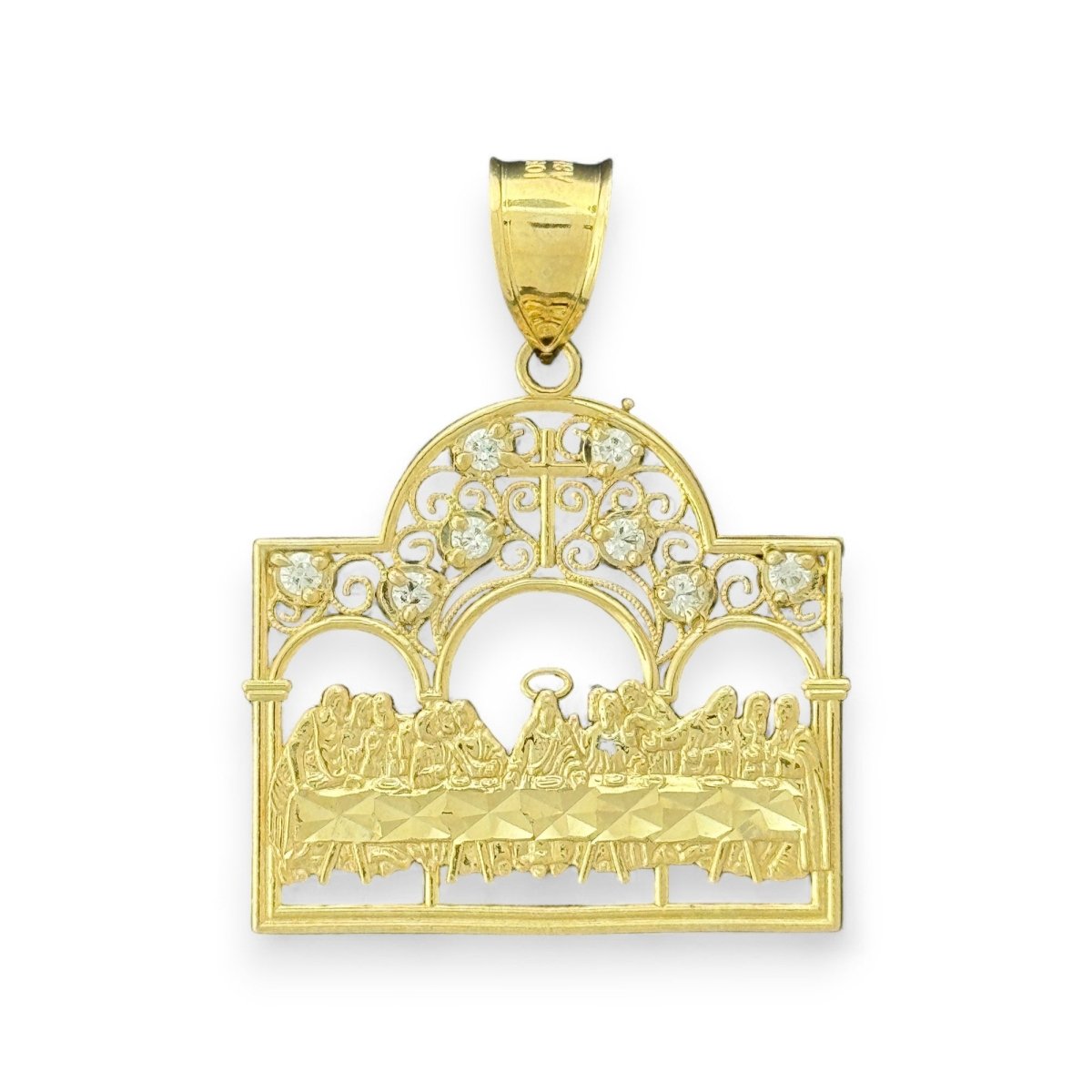 10KT Gold Last Supper Pendant with CZ Stones - 4.9 Grm