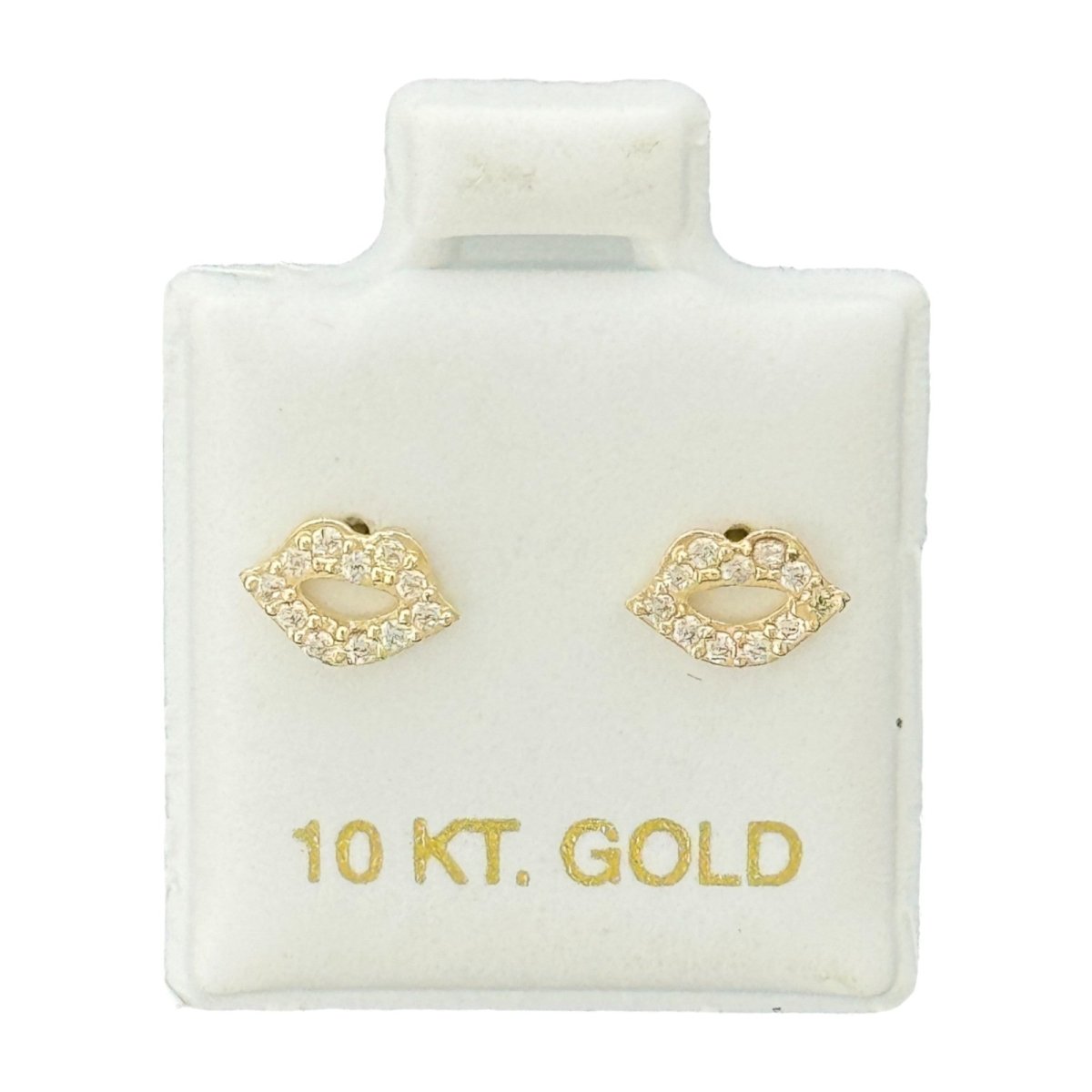 10KT Gold Lips Stud Earrings with CZ Stones