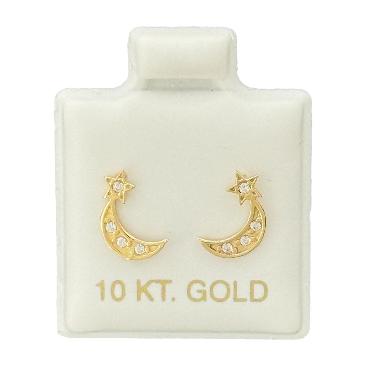 10KT Gold Moon and Star Stud Earrings with CZ Stones