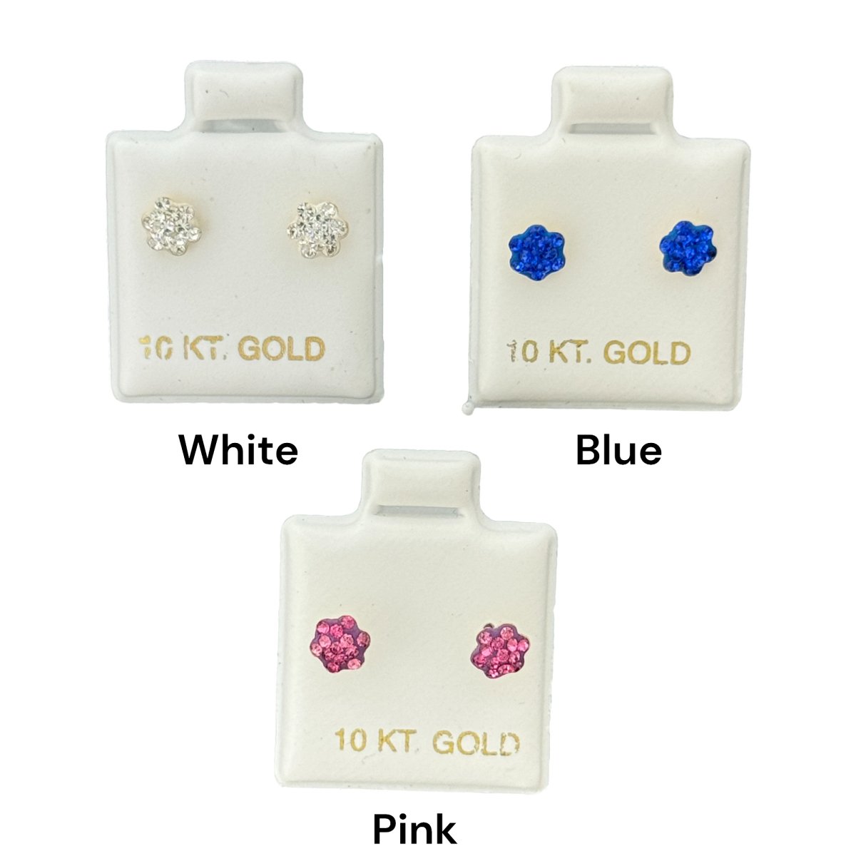 10KT Gold Multi - Color Flower Stud Earrings