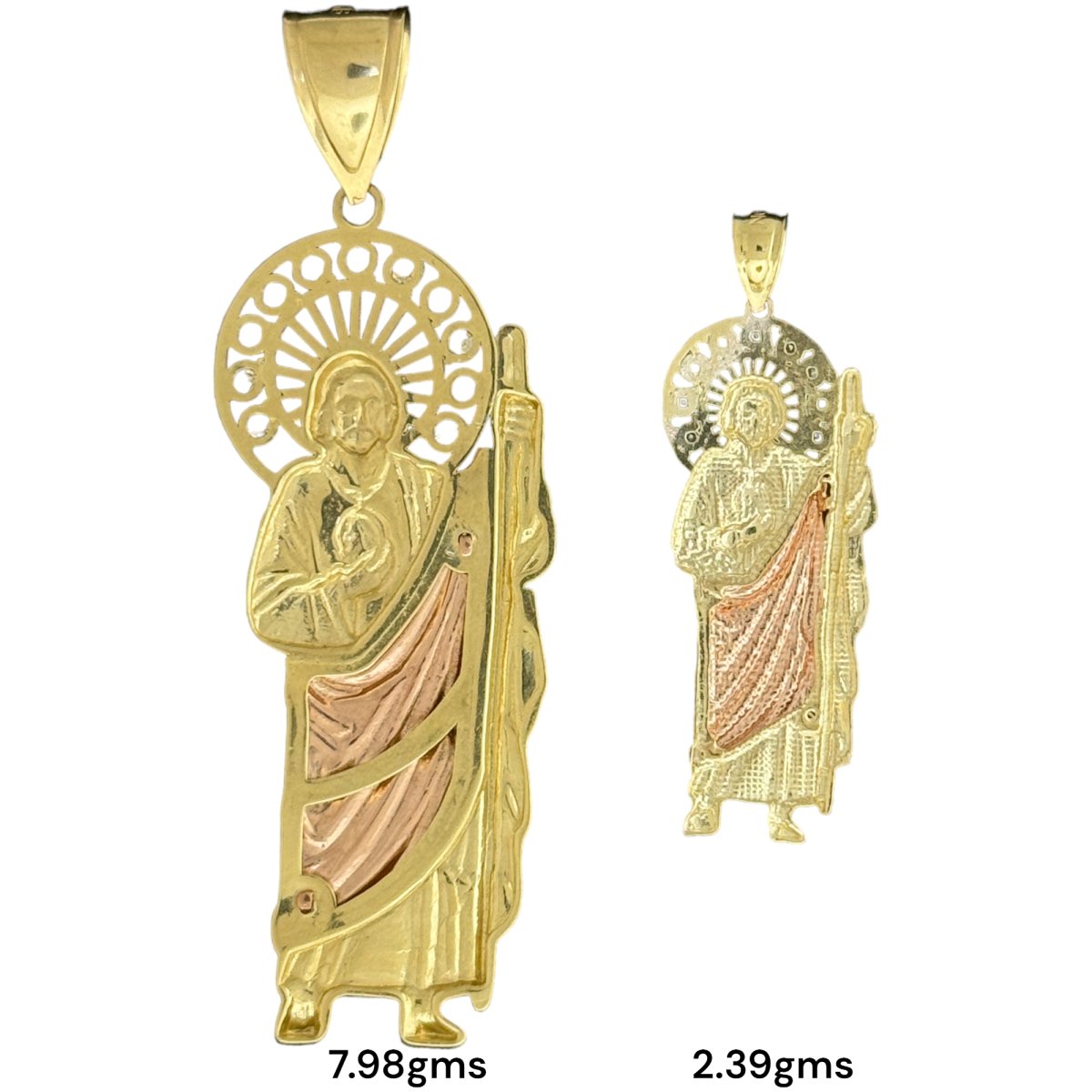 10KT Gold Multi - Tone Saint Pendant with CZ Stones - 7.98g and 2.39g