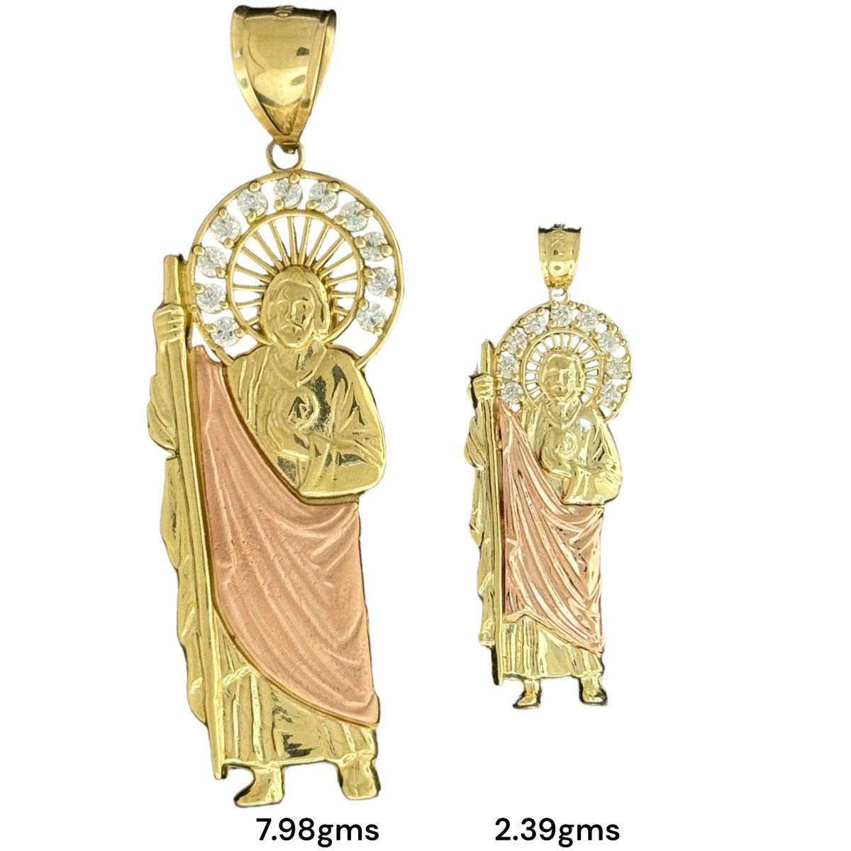 10KT Gold Multi - Tone Saint Pendant with CZ Stones - 7.98g and 2.39g