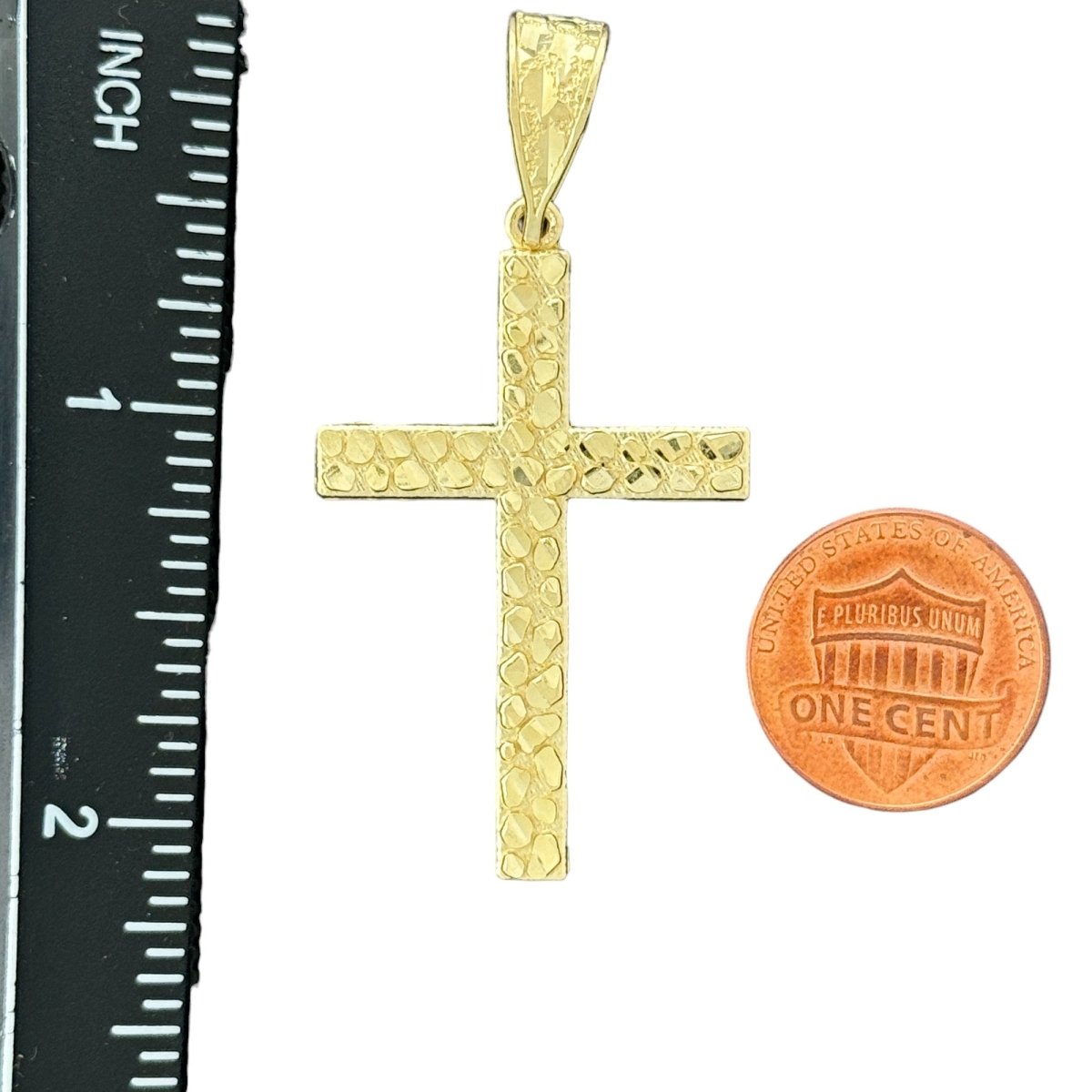 10KT Gold Nugget Cross Pendant - 3.45g