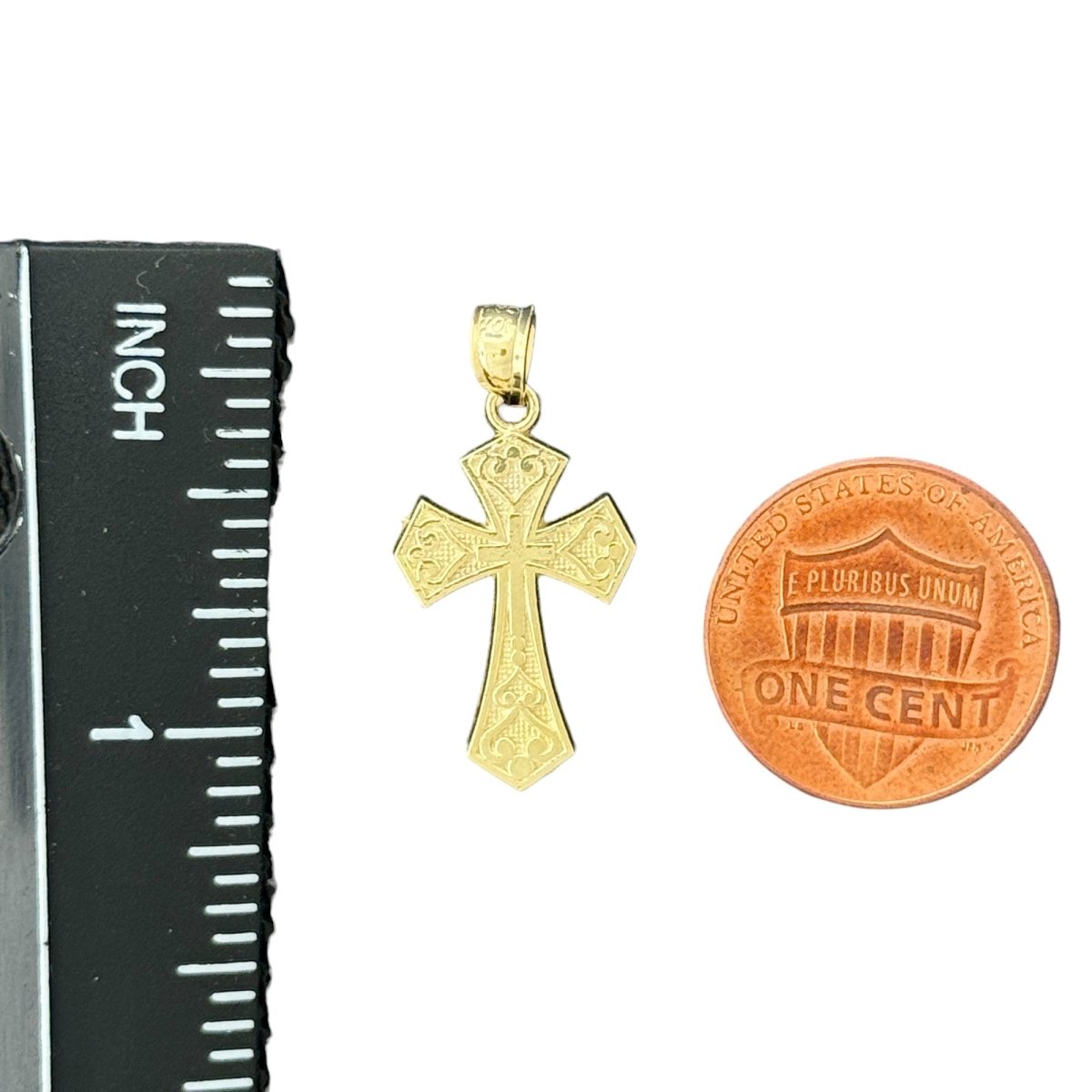 10KT Gold Ornate Cross Pendant - 1.34g