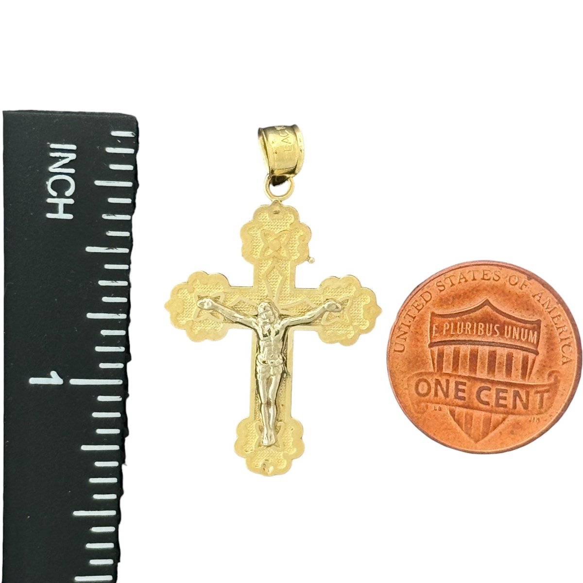 10KT Gold Ornate Two - Tone Crucifix Pendant - 2.25g