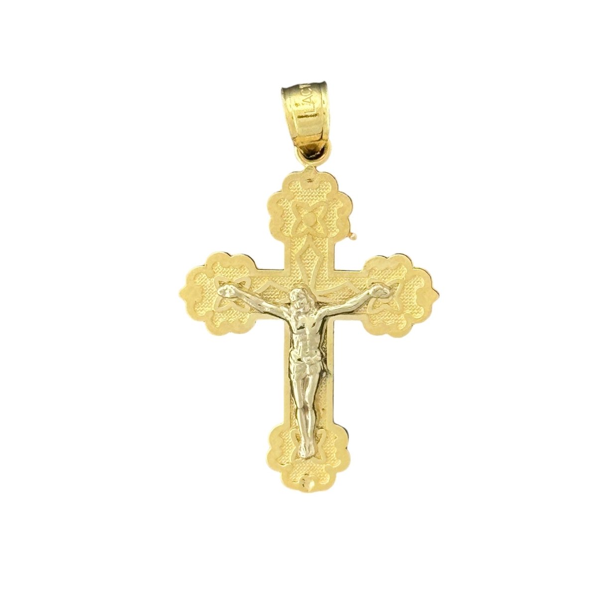 10KT Gold Ornate Two - Tone Crucifix Pendant - 2.25g