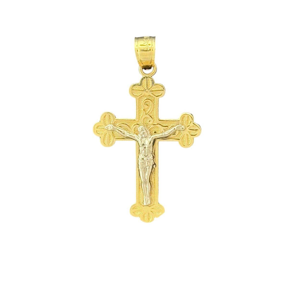 10KT Gold Ornate Two - Tone Crucifix Pendant - 2g