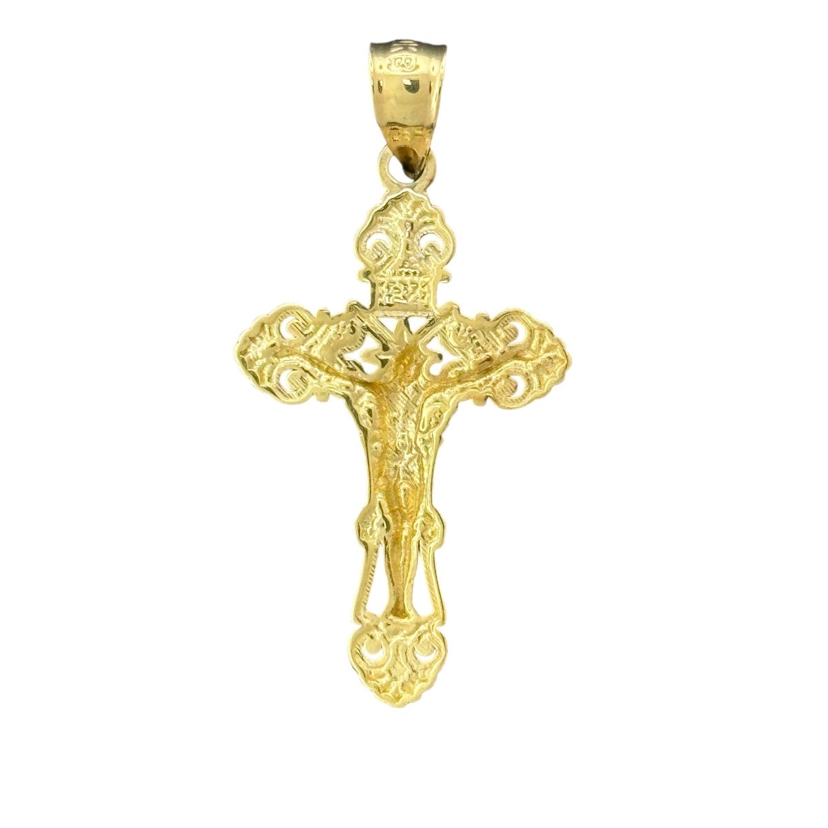 10KT Gold Ornate Two - Tone Crucifix Pendant with INRI Inscription - 1.87g