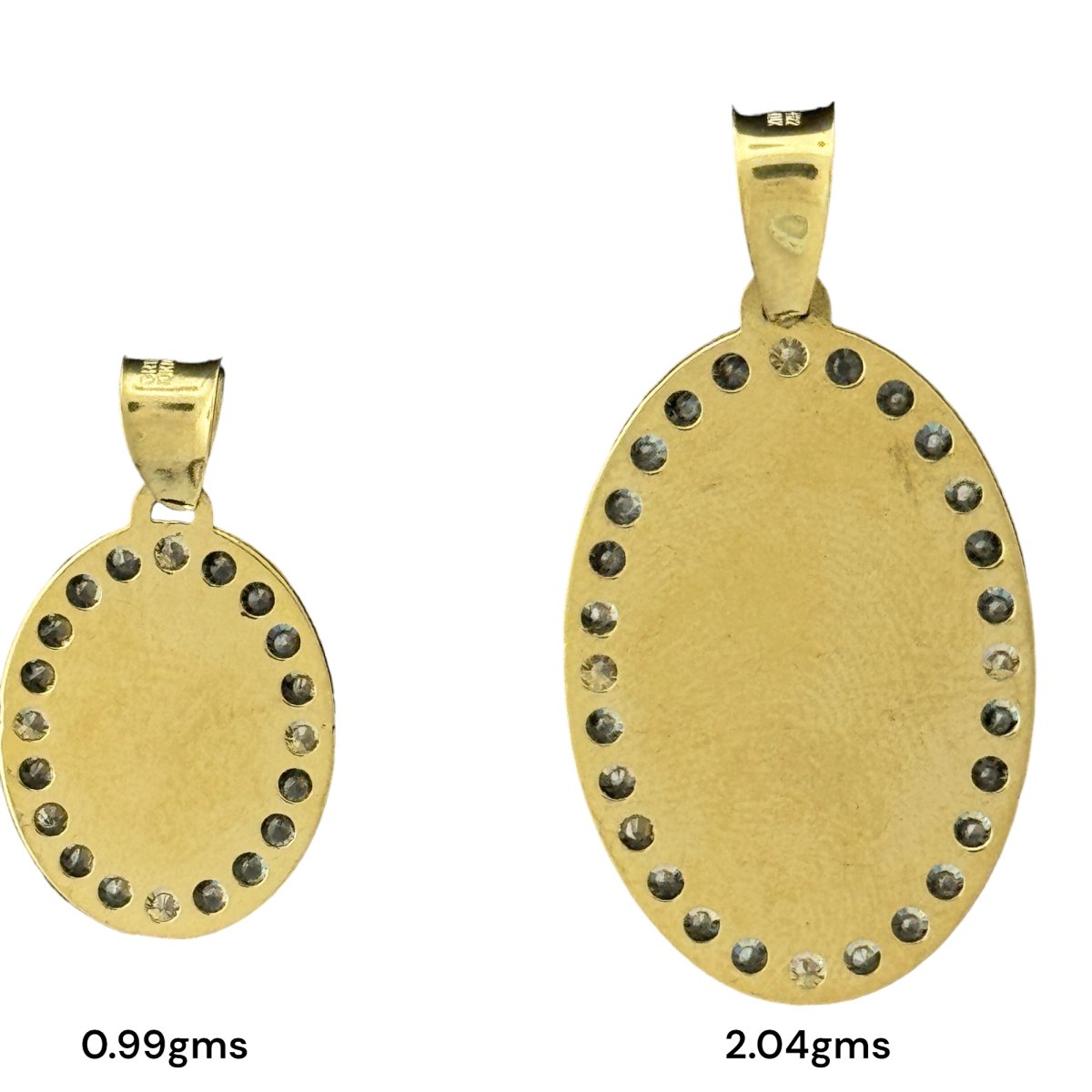 10KT Gold Oval Saint Pendant with CZ Stones - 0.99g and 2.04g