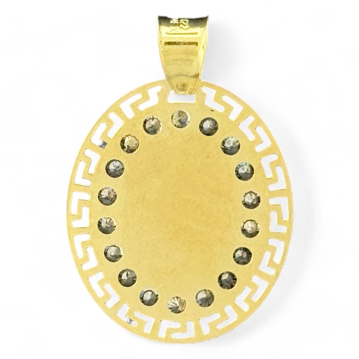 10KT Gold Oval Saint Pendant with CZ Stones - 1.24g