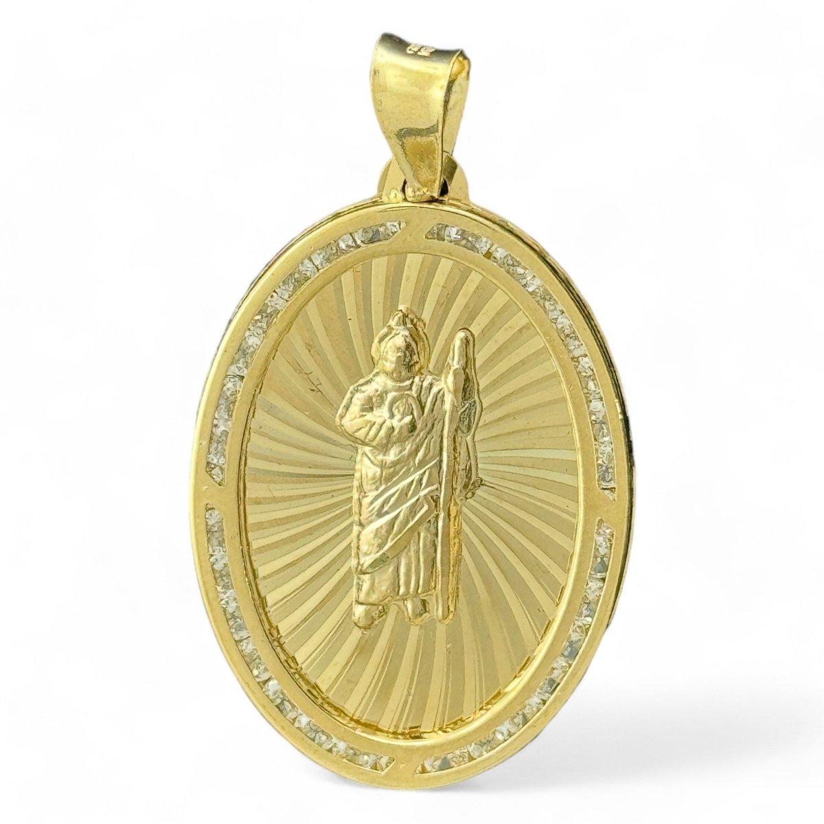 10KT Gold Oval Saint Pendant with CZ Stones - 2.55g