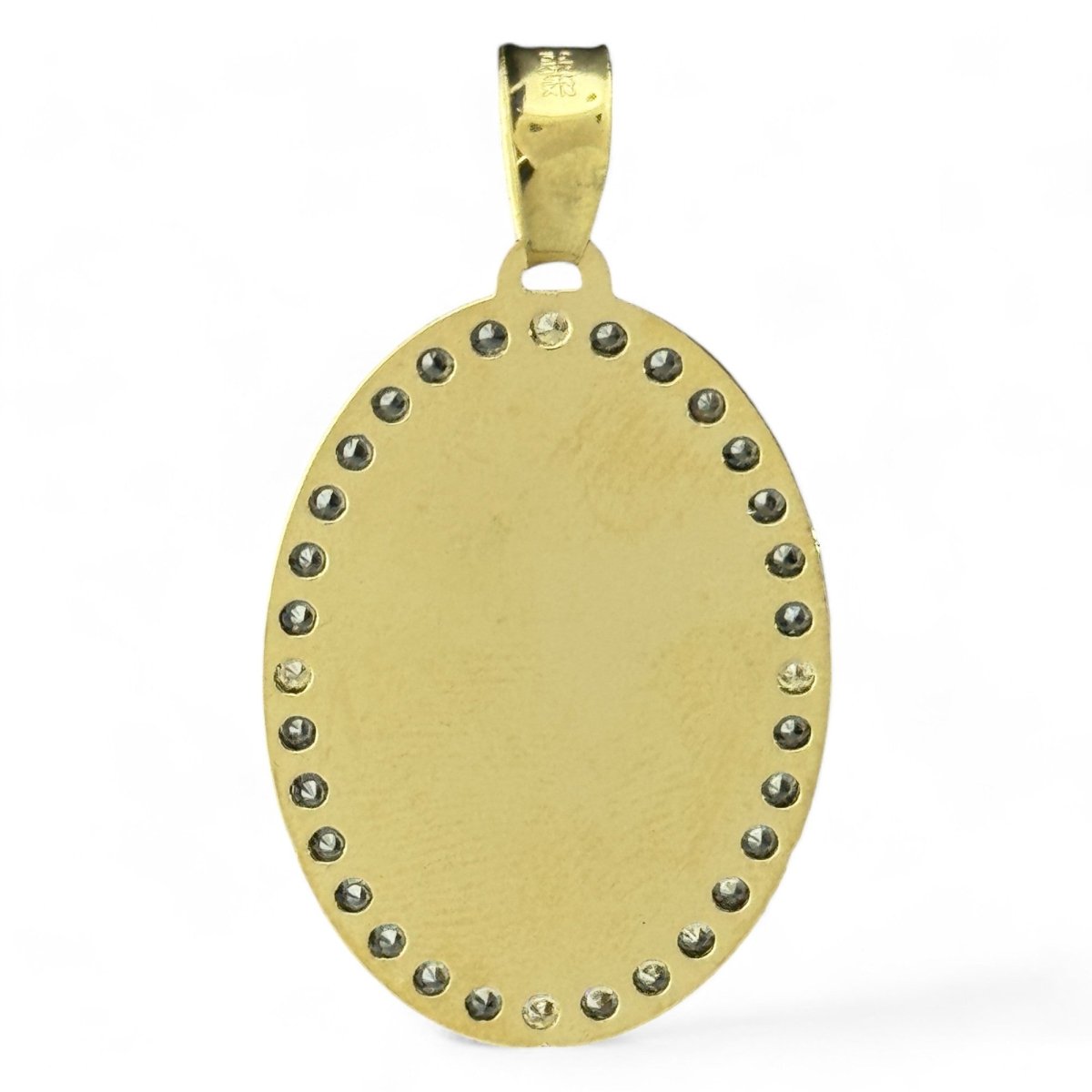 10KT Gold Oval Saint Pendant with CZ Stones - 2.55g