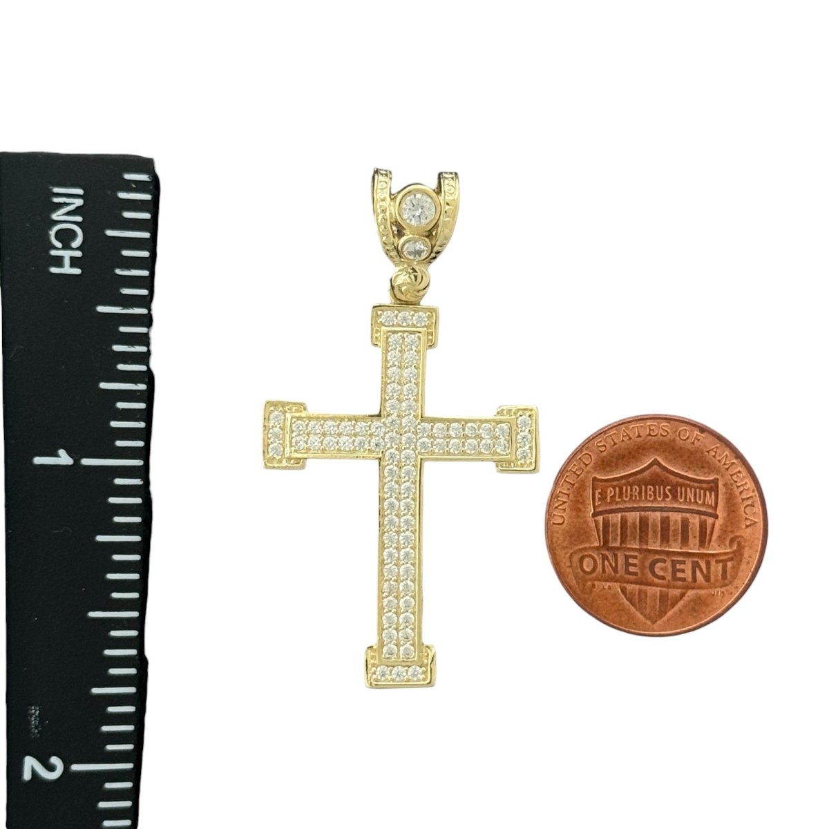 10KT Gold Pave CZ Cross Pendant - 3.72g