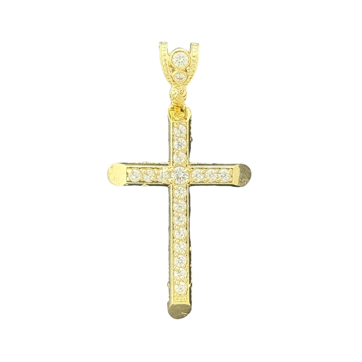 10KT Gold Pave CZ Cross Pendant - 3.76g