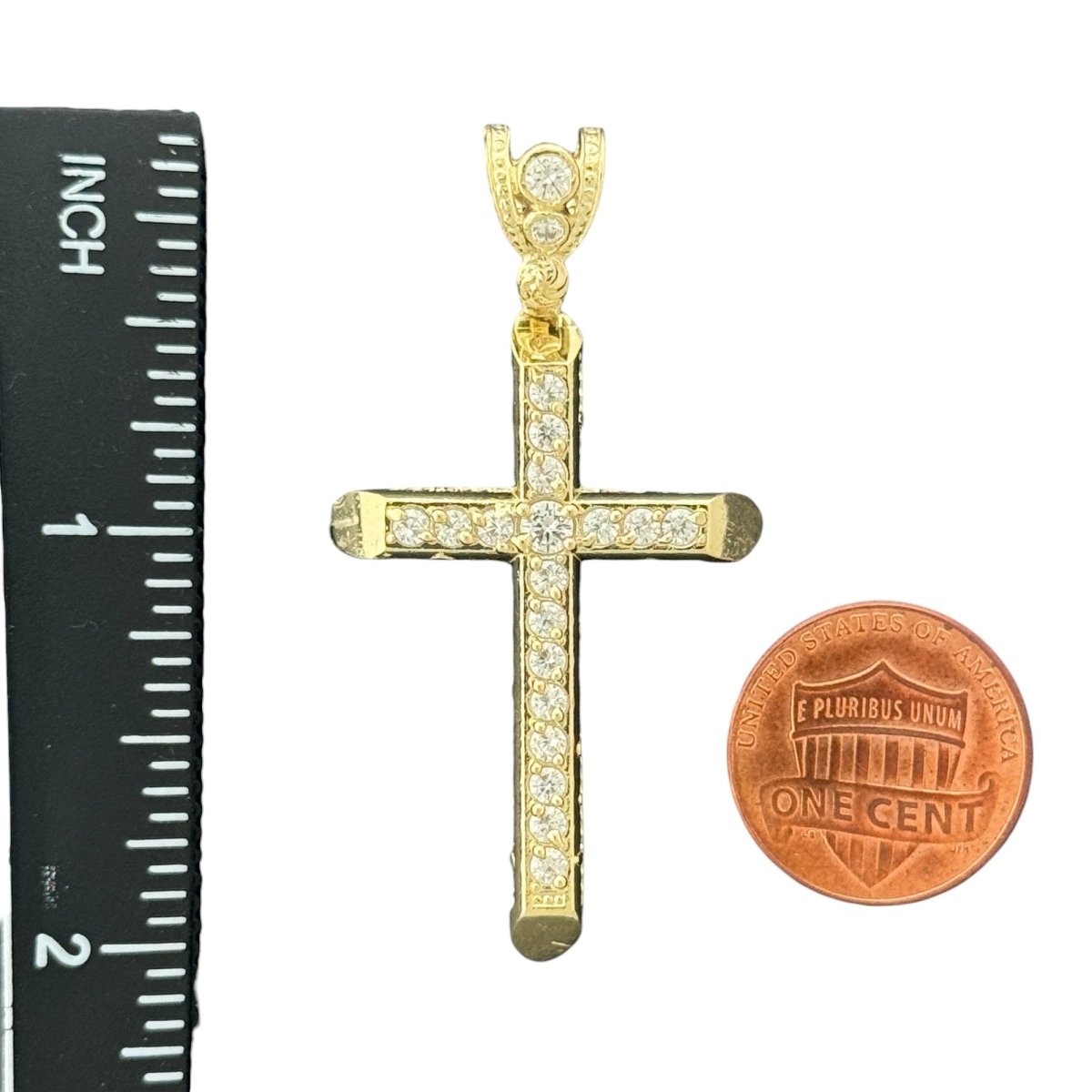 10KT Gold Pave CZ Cross Pendant - 3.76g