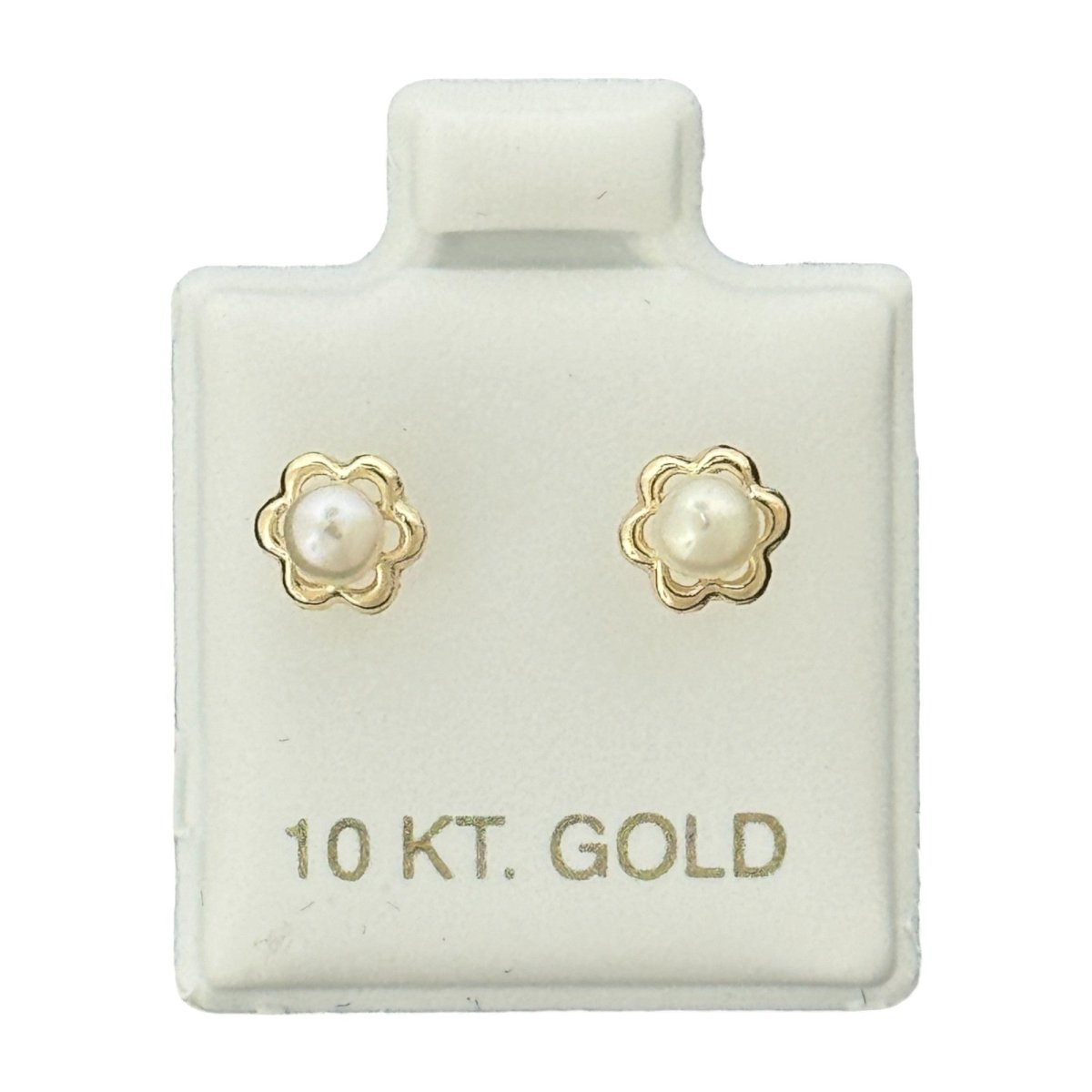 10KT Gold Pearl Flower Stud Earrings