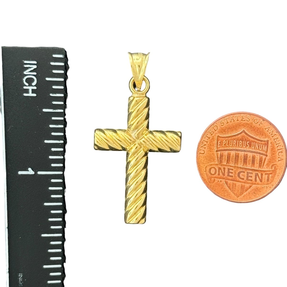 10KT Gold Rope - Textured Cross Pendant - 1.25g