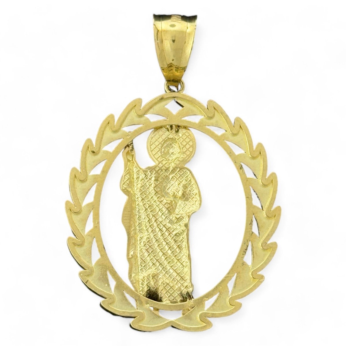 10KT Gold Round Saint Pendant - 5.1g