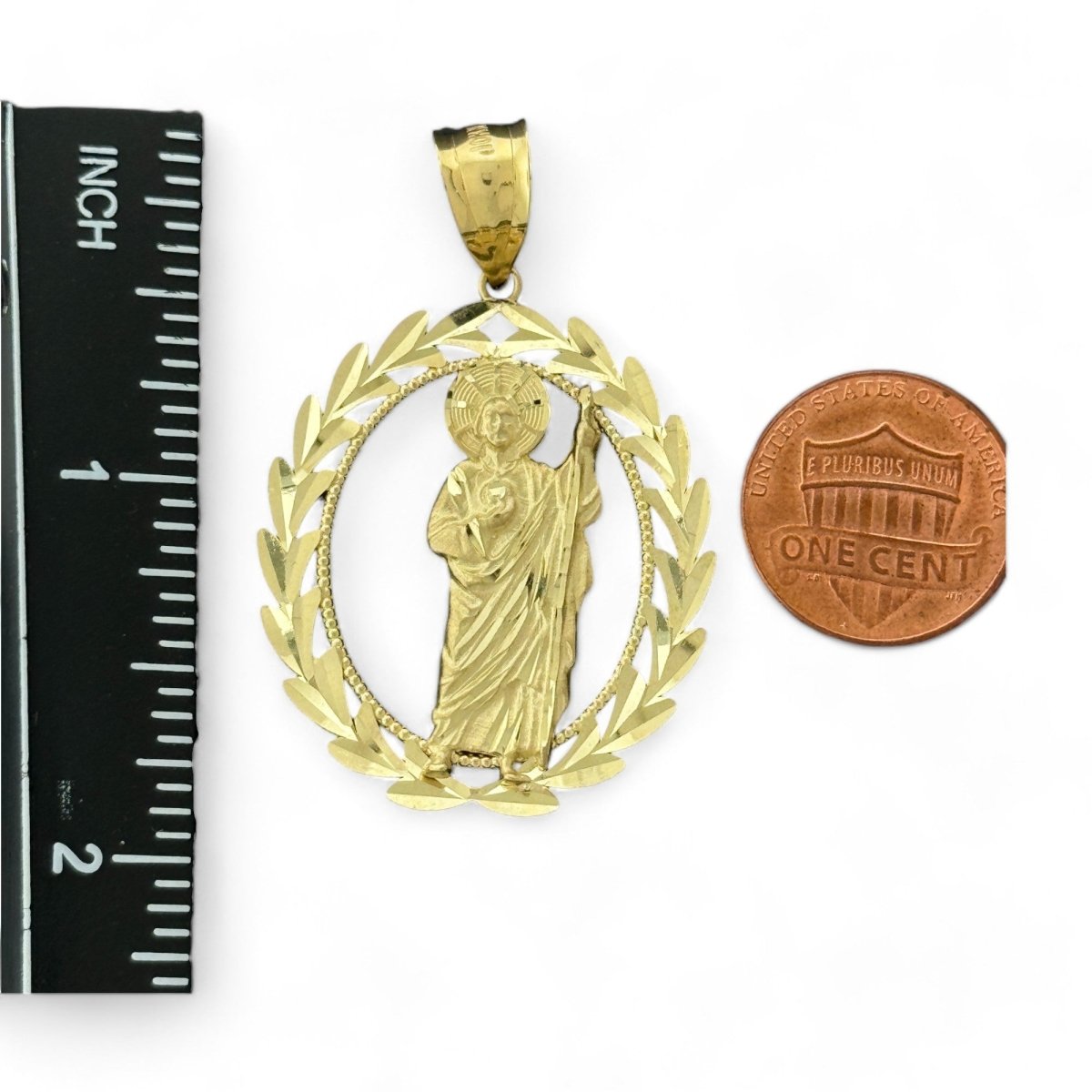 10KT Gold Round Saint Pendant - 5.1g