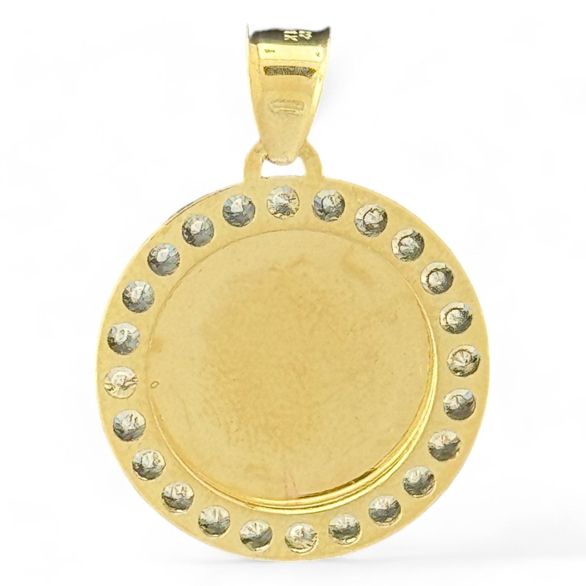 10KT Gold Round Saint Pendant with CZ Stones - 1.38g