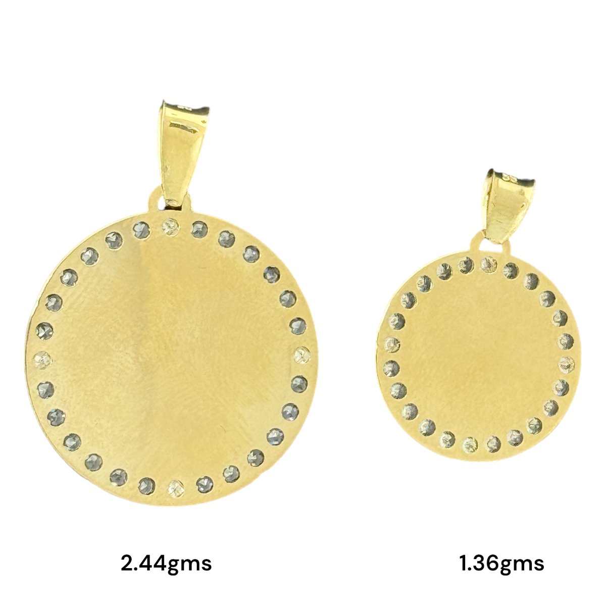 10KT Gold Round Saint Pendant with CZ Stones - 2.44g and 1.36g