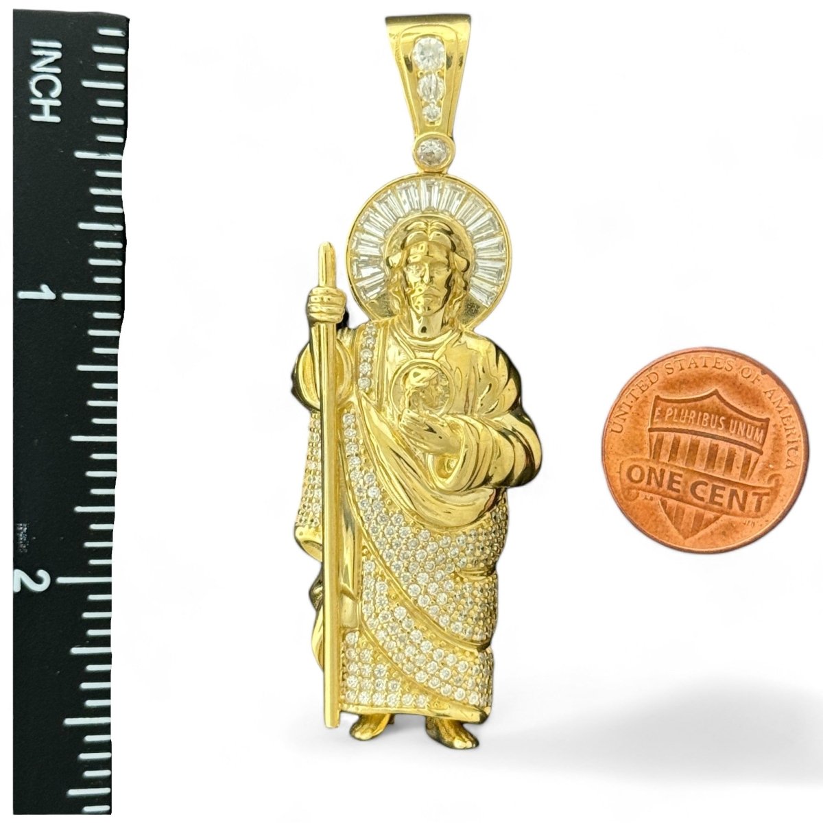 10KT Gold Saint Pendant with CZ Stones - 12.71g