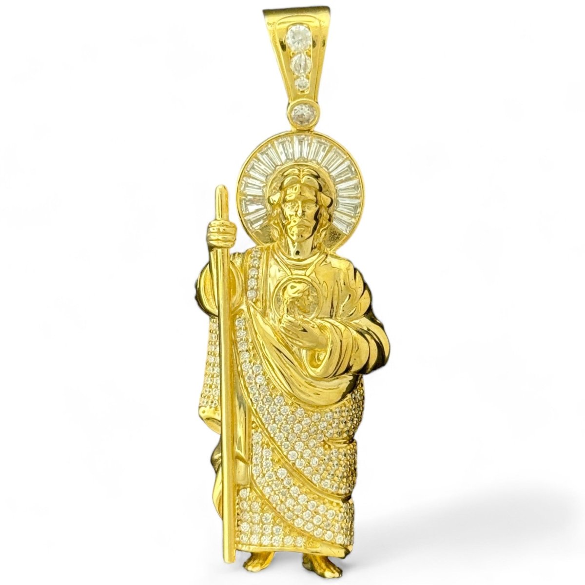 10KT Gold Saint Pendant with CZ Stones - 12.71g