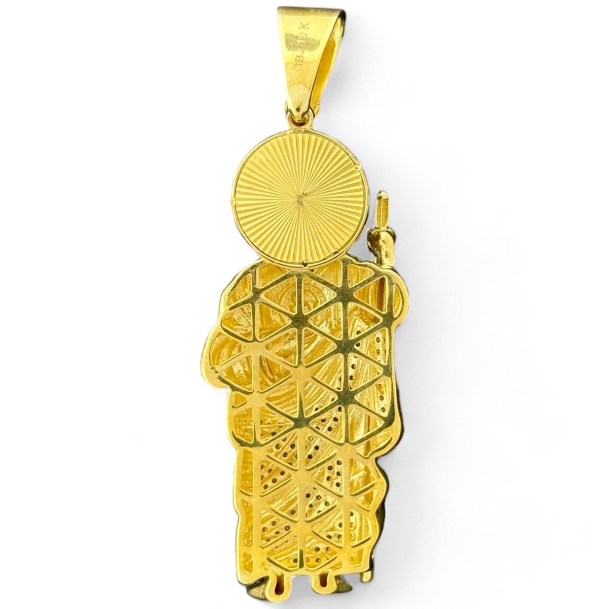 10KT Gold Saint Pendant with CZ Stones - 12.71g