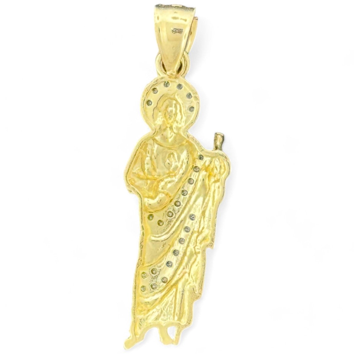 10KT Gold Saint Pendant with CZ Stones - 2.93g