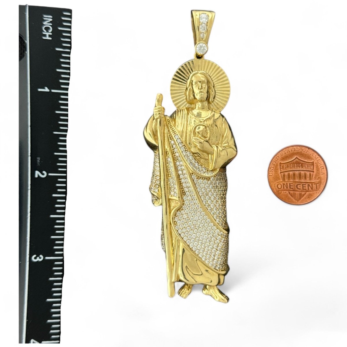 10KT Gold Saint Pendant with CZ Stones - 32.48g