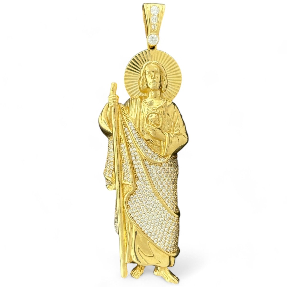 10KT Gold Saint Pendant with CZ Stones - 32.48g