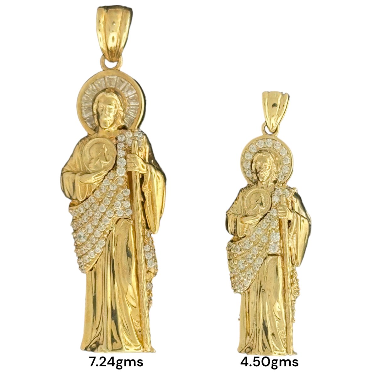 10KT Gold Saint Pendant with CZ Stones - 7.24g and 4.50g