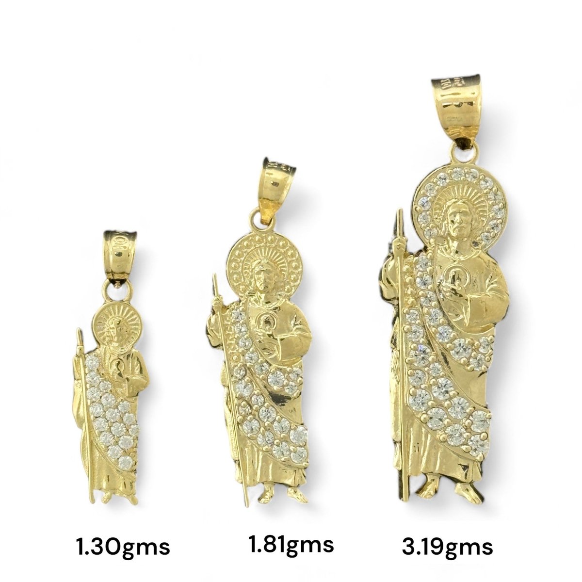 10KT Gold Saint Pendants with CZ Stones - 1.30g, 1.81g, 3.19g