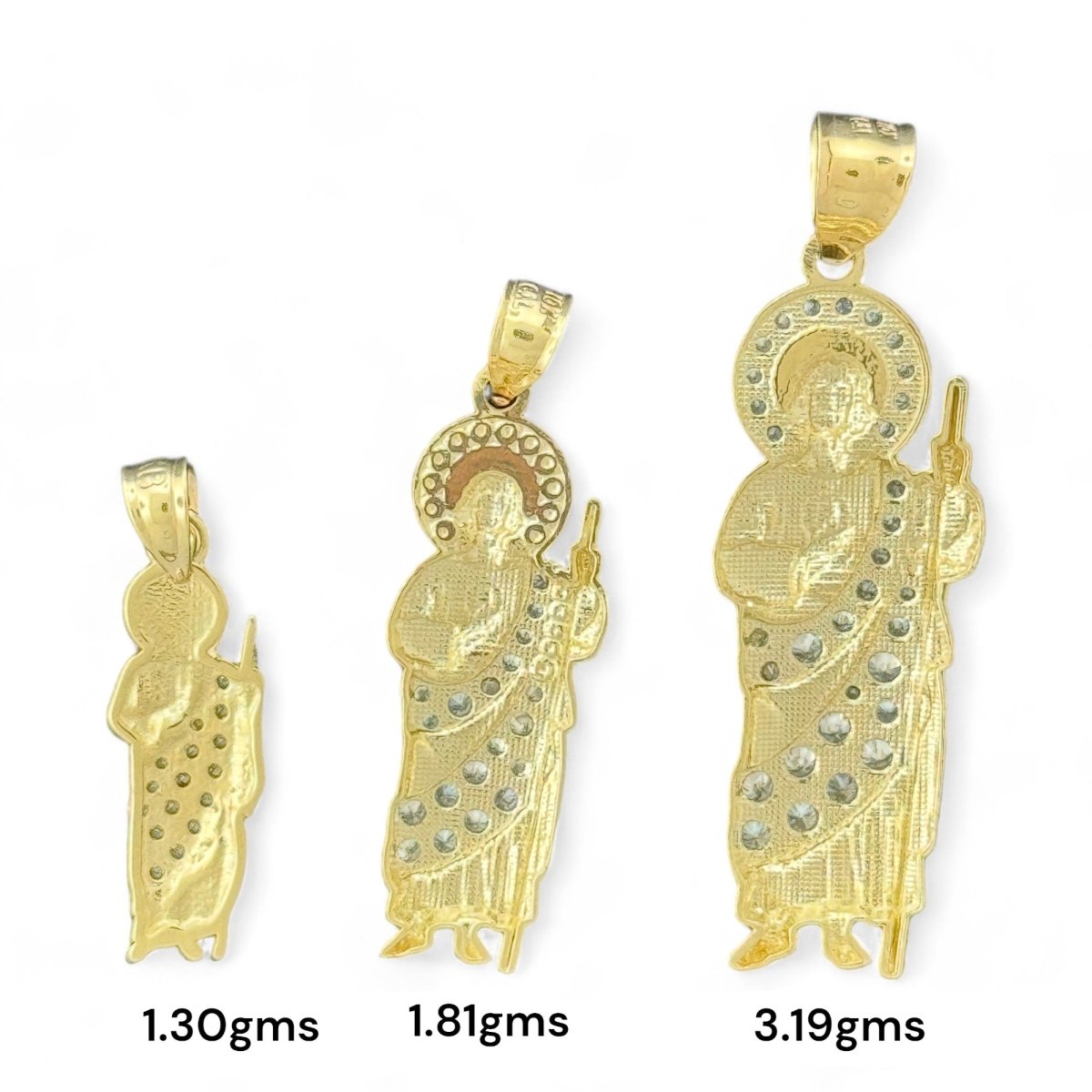 10KT Gold Saint Pendants with CZ Stones - 1.30g, 1.81g, 3.19g