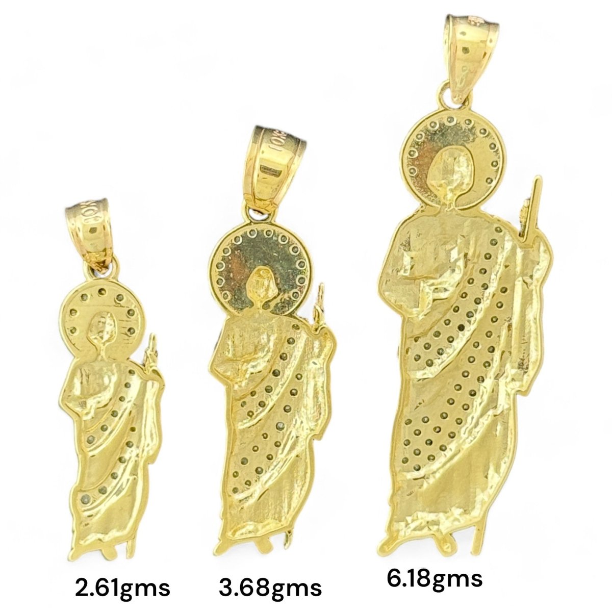 10KT Gold Saint Pendants with CZ Stones - 2.61g, 3.68g, 6.18g