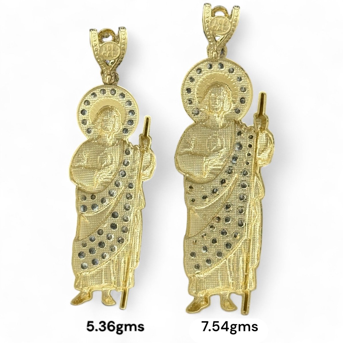 10KT Gold Saint Pendants with CZ Stones - 5.36g and 7.54g