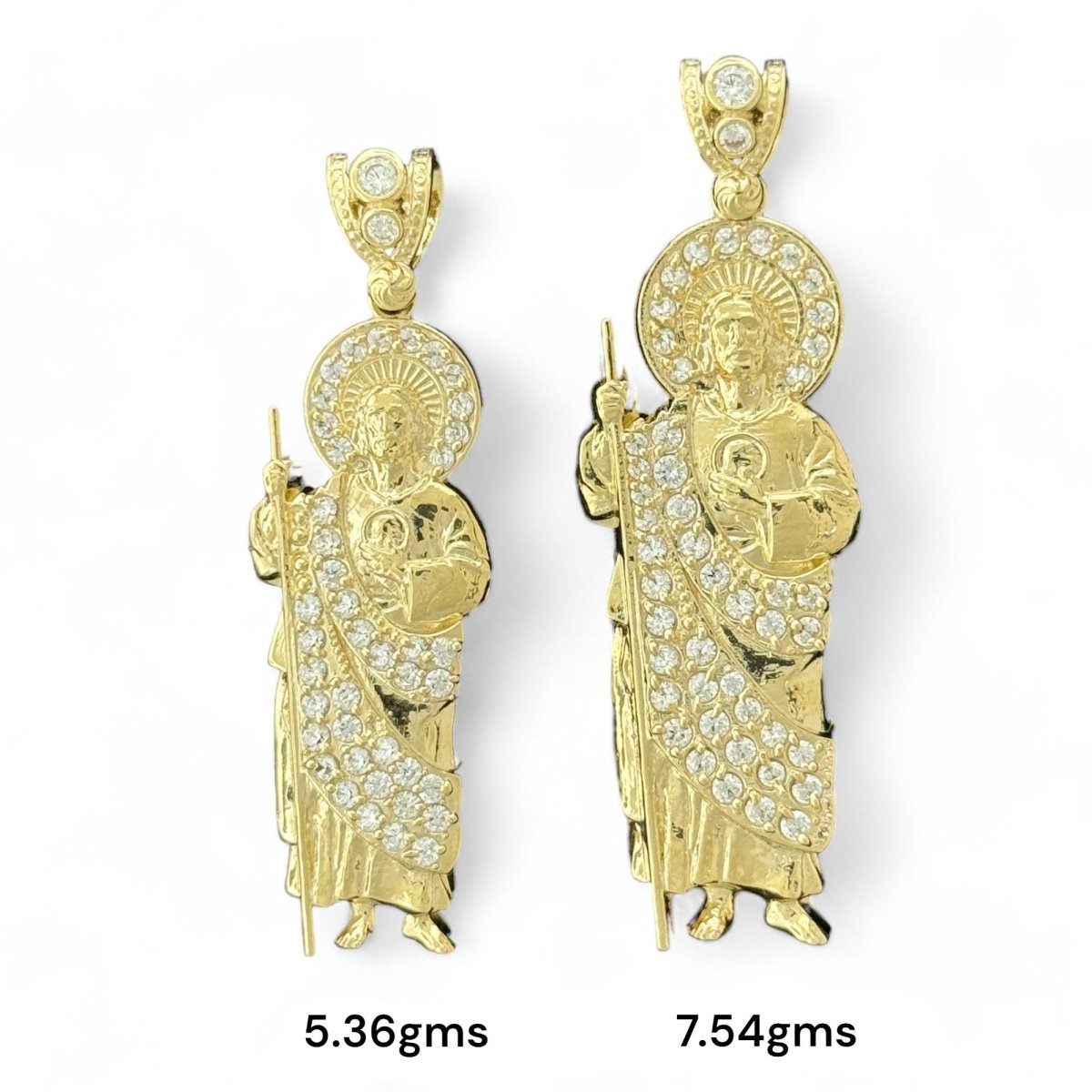 10KT Gold Saint Pendants with CZ Stones - 5.36g and 7.54g