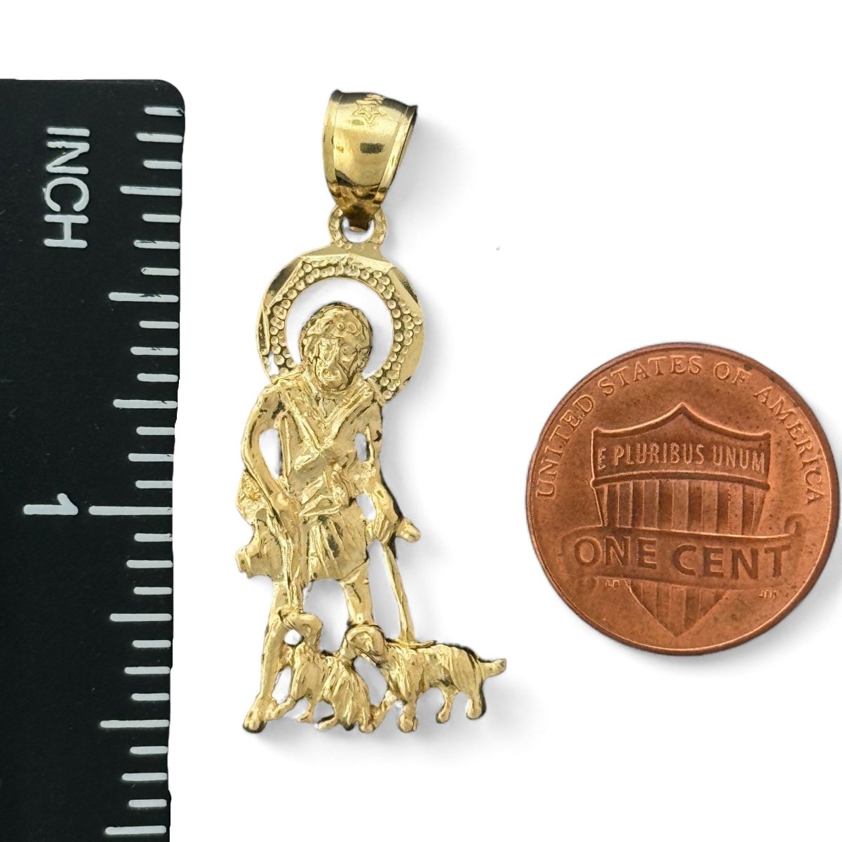 10KT Gold Saint with Dogs Pendant - 2.87g Religious Jewelry