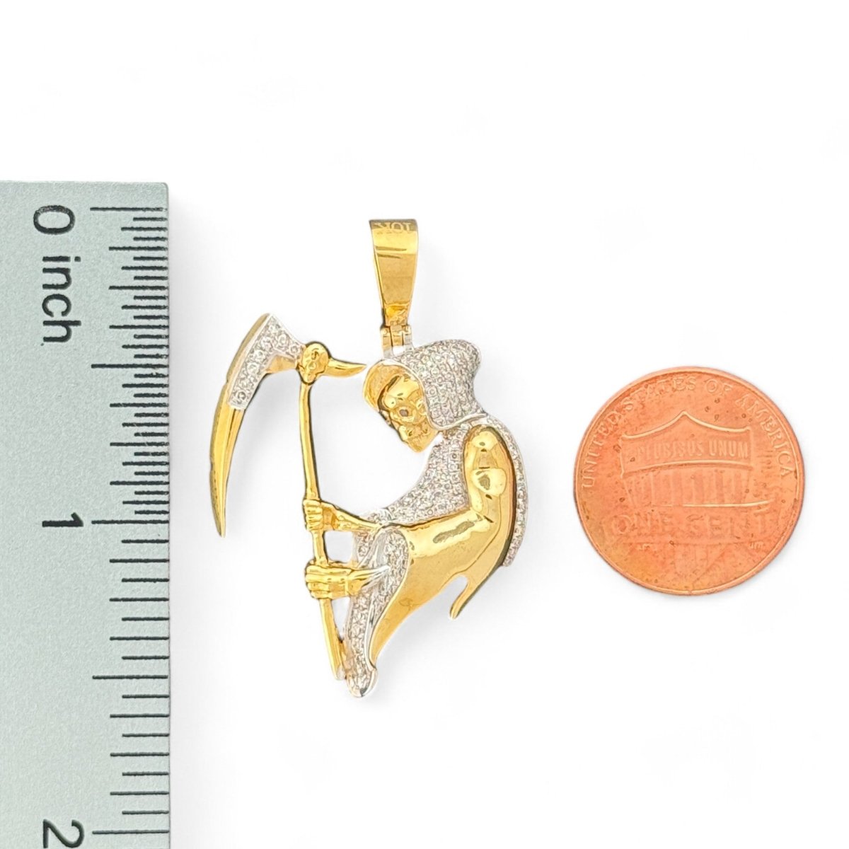 10KT Gold Sante Muerte Pendant With Genuine SI Diamonds