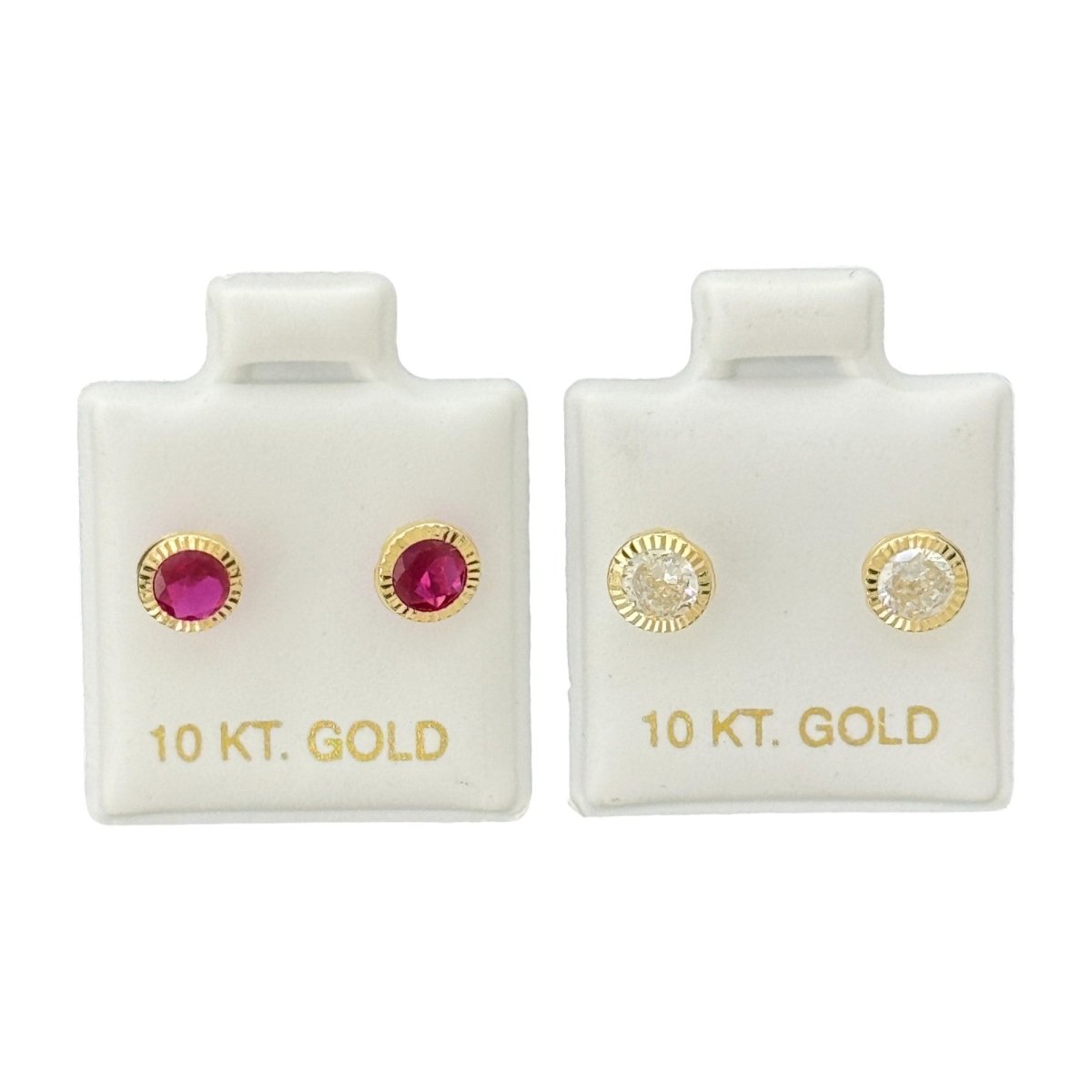 10KT Gold Stud Earrings with Red CZ Stones