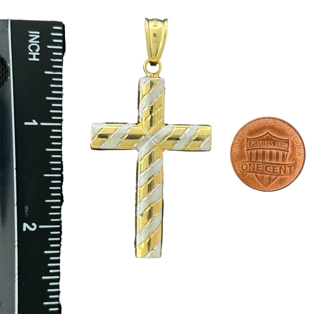 10KT Gold Textured Dual - Tone Cross Pendant - 3g