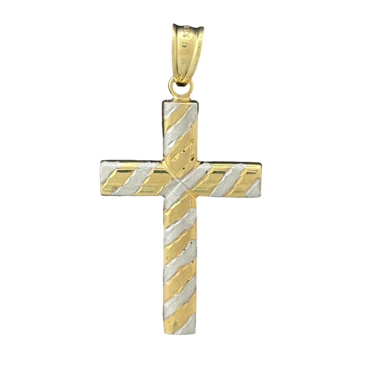 10KT Gold Textured Dual - Tone Cross Pendant - 3g