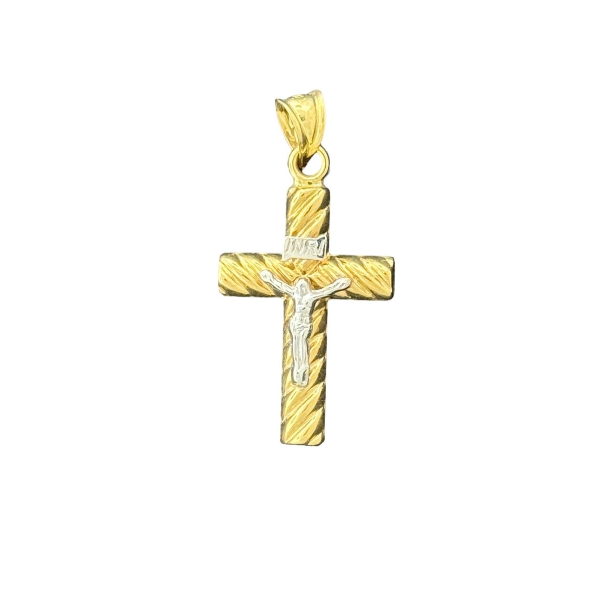 10KT Gold Two - Tone Crucifix Pendant with INRI Inscription - 1.35g