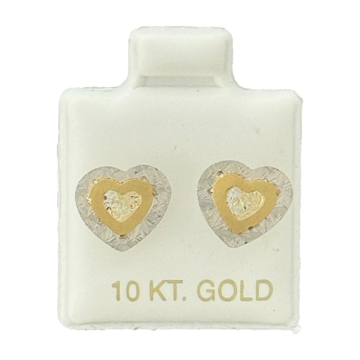 10KT Gold Two - Tone Heart Stud Earrings