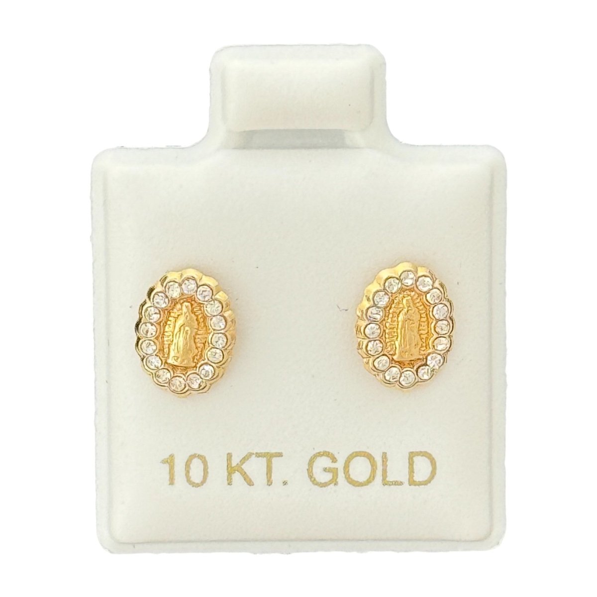 10KT Gold Virgin Mary CZ Stud Earrings