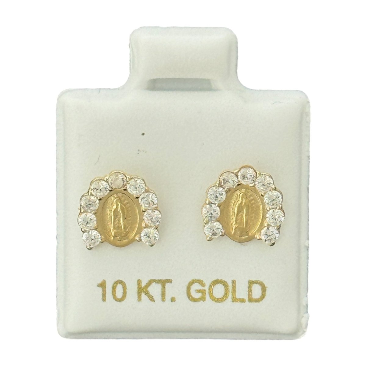 10KT Gold Virgin Mary Halo Stud Earrings