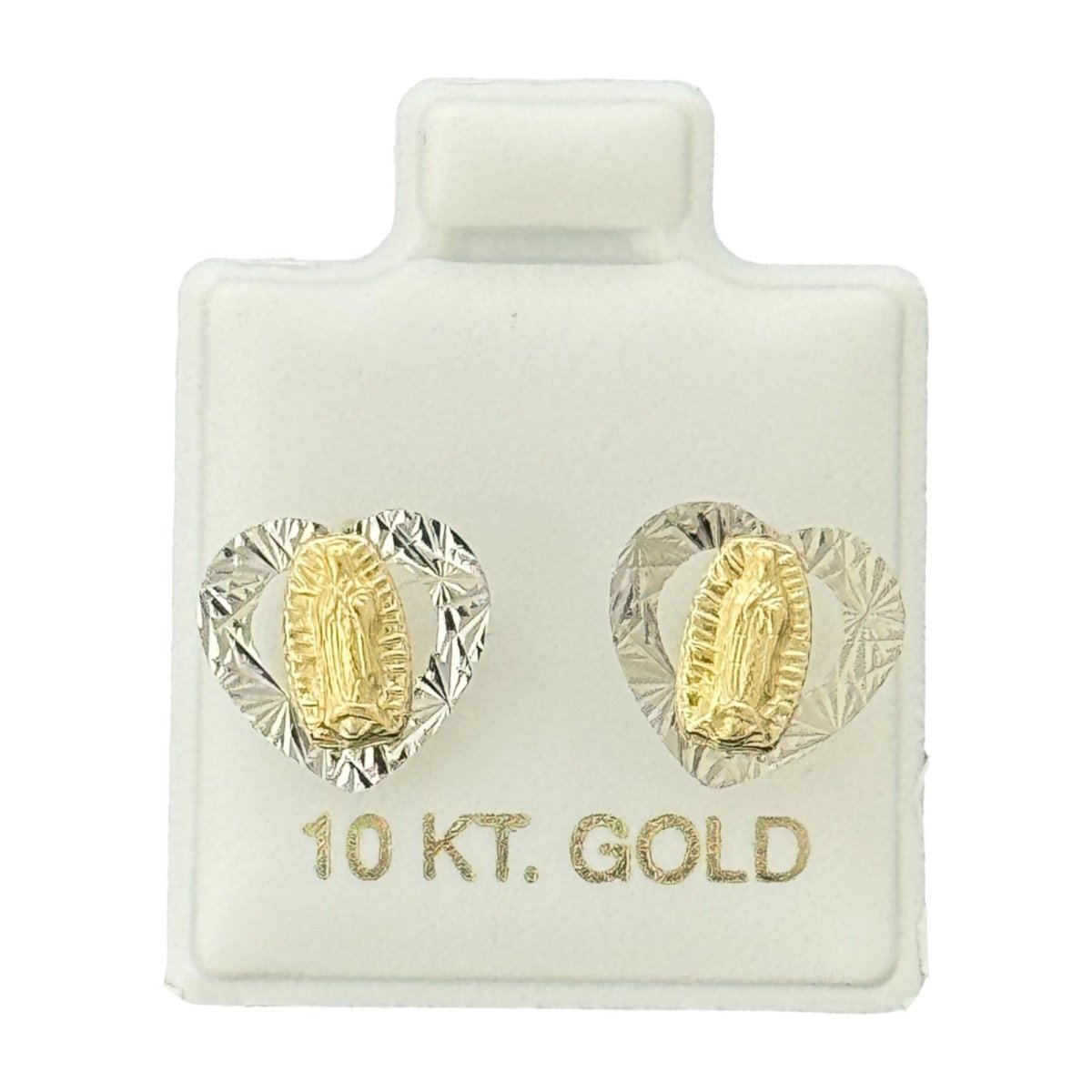 10KT Gold Virgin Mary Heart - Shaped Stud Earrings