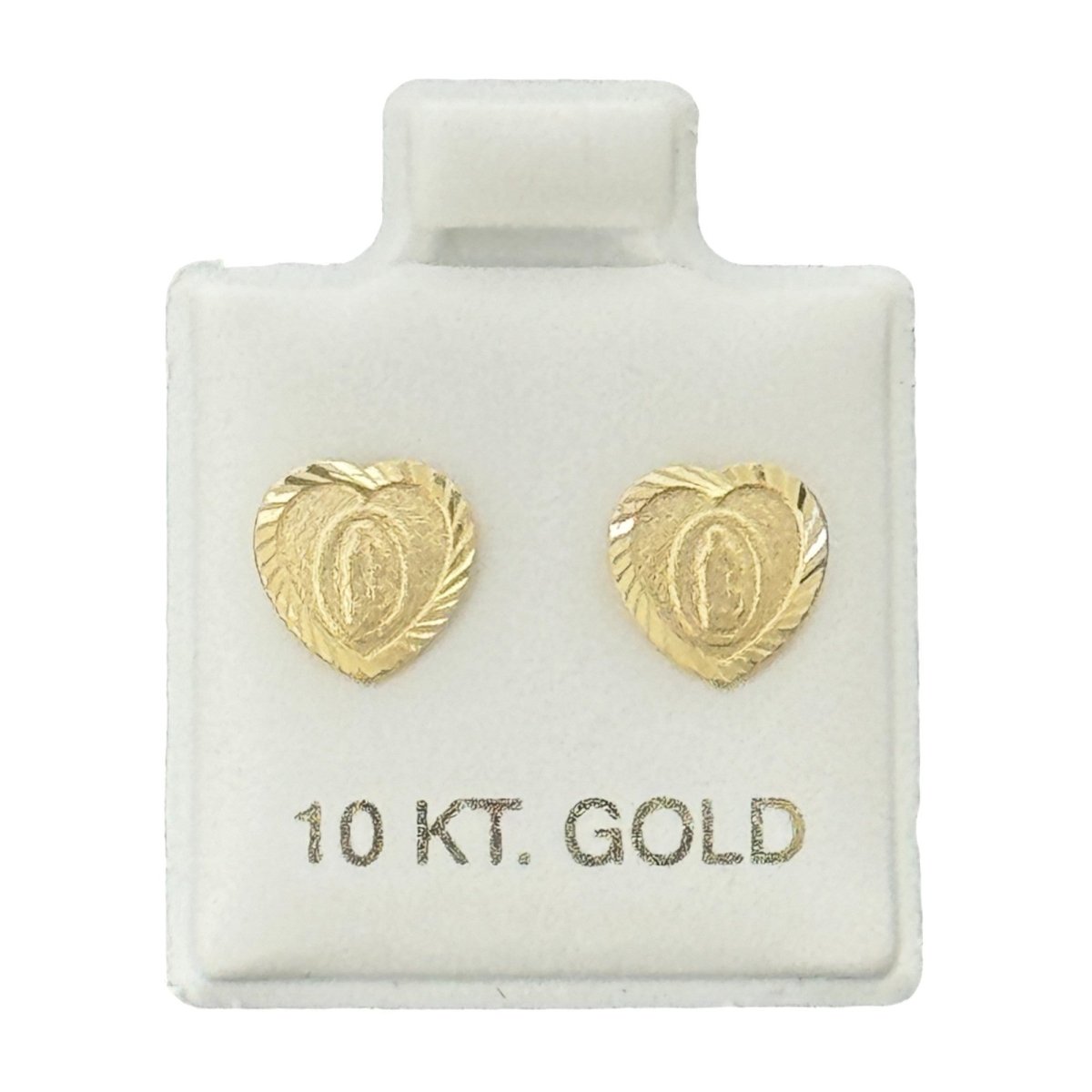 10KT Gold Virgin Mary Heart Stud Earrings